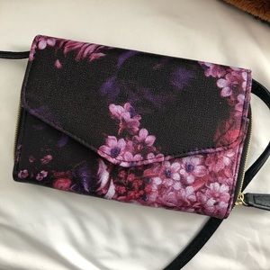 Black and purple floral cross body bag